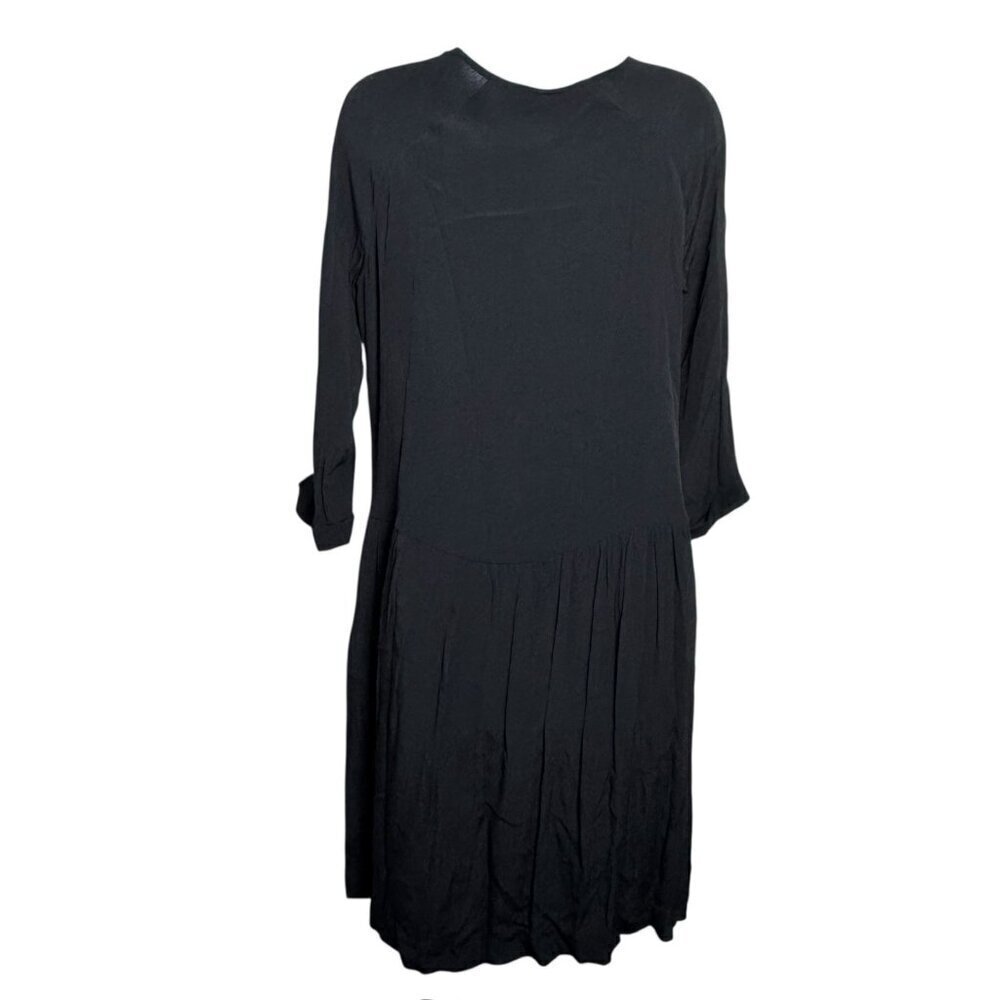 Garnet Hill black dress  v-neck viscose loose relaxed fit lagenlook size 6 - Picture 4 of 8